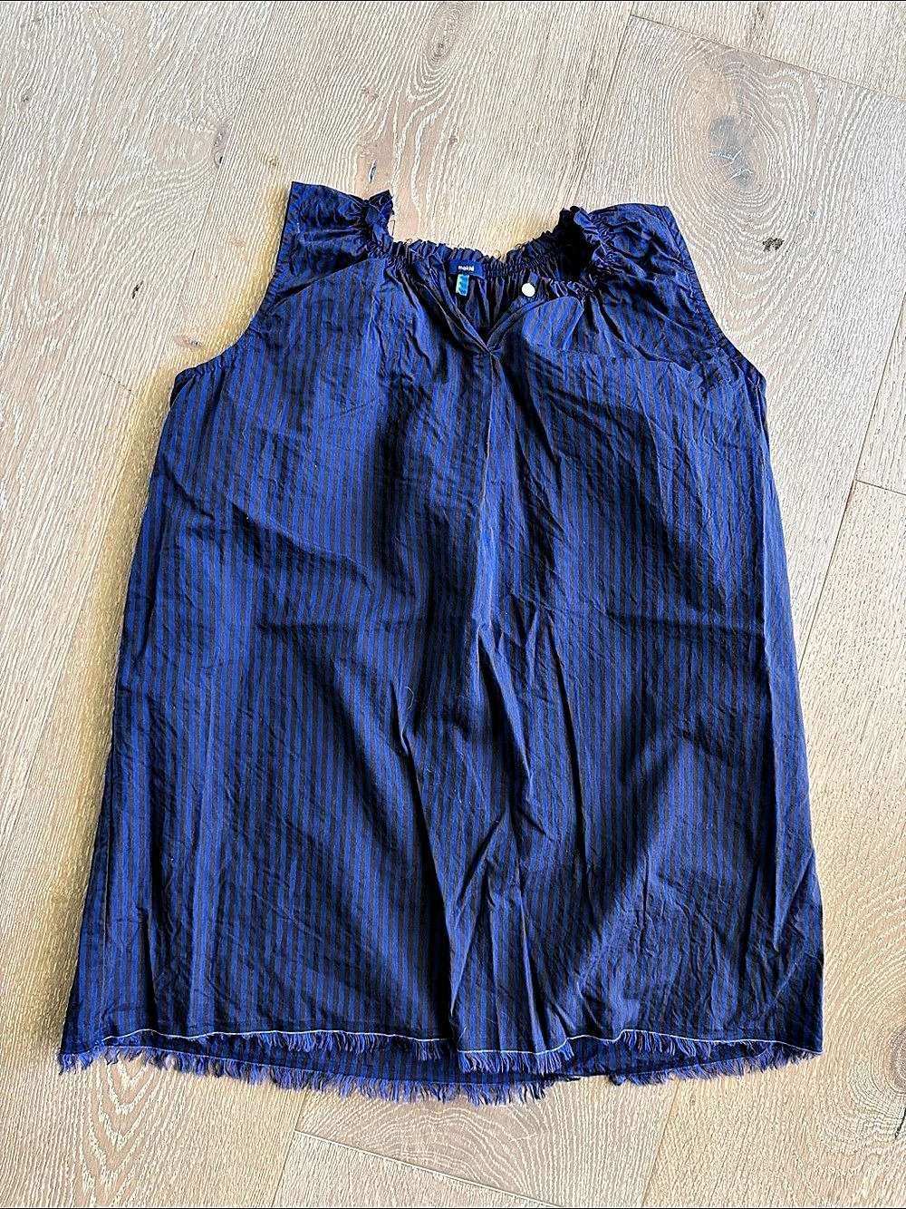 Makie Striped Cotton Dress in Blue & Black Girls 6Y